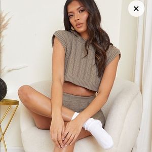 Mocha Cable Knit Hoodie Set.